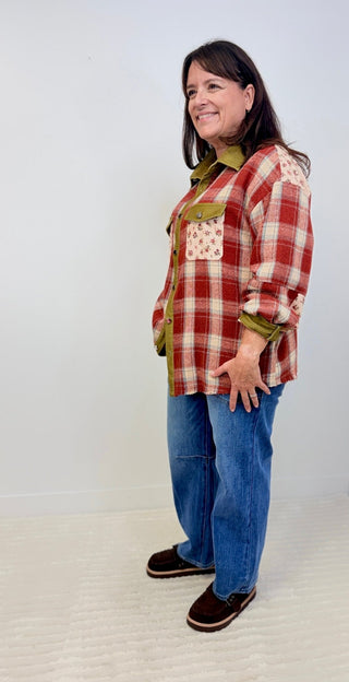 Scarlett Plaid Top - Red Brick - Shop Hidden Treasure Boutique