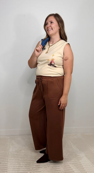 Scuba Brown Wide Leg Pants - Shop Hidden Treasure Boutique