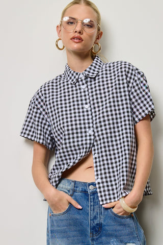Short Sleeve Black Gingham Top - Shop Hidden Treasure Boutique