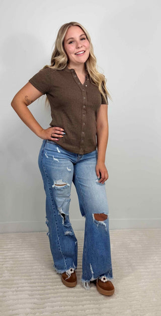 Short Sleeve Henley Top - Shop Hidden Treasure Boutique