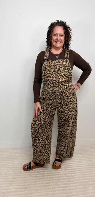 Slouchy Leopard Overalls - Shop Hidden Treasure Boutique