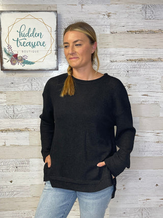 Slouchy Waffle Pullover - Shop Hidden Treasure Boutique