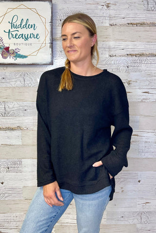 Slouchy Waffle Pullover - Shop Hidden Treasure Boutique