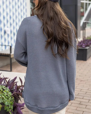 Slouchy Waffle Pullover - Grey - Shop Hidden Treasure Boutique