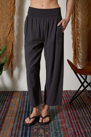 Smocked Wide Leg Charcoal Pants - Shop Hidden Treasure Boutique