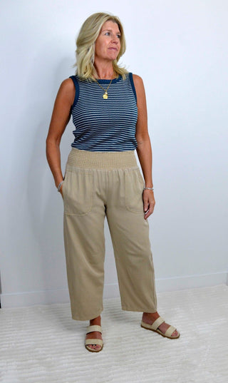 Smocked Wide Leg Khaki Pants - Shop Hidden Treasure Boutique
