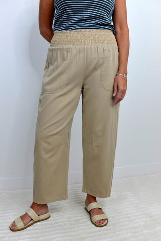 Smocked Wide Leg Khaki Pants - Shop Hidden Treasure Boutique