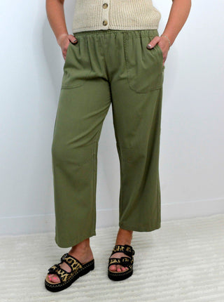 Smocked Wide Leg Olive Pants - Shop Hidden Treasure Boutique