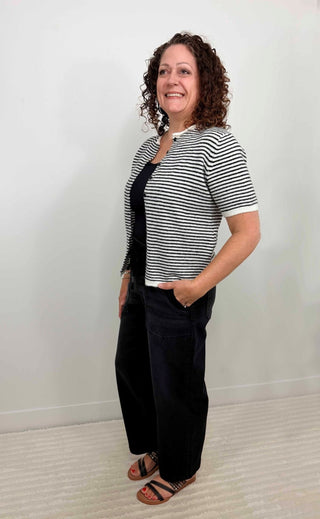 Soft Short Sleeve Stripe Cardigan - Shop Hidden Treasure Boutique