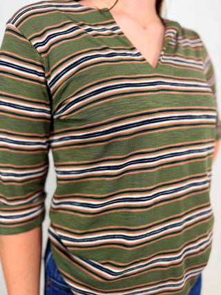 Split Neck 3/4 Sleeve Top - Shop Hidden Treasure Boutique