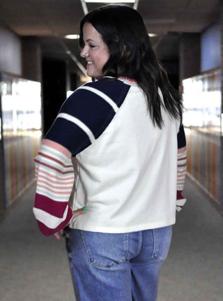 Striped Sleeve Pullover Top - Shop Hidden Treasure Boutique