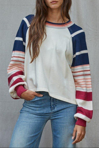 Striped Sleeve Pullover Top - Shop Hidden Treasure Boutique