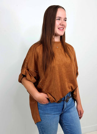 Studded High Low Oversized Tee - Shop Hidden Treasure Boutique
