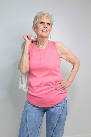 Sun Kissed Coral Henley Tank Top - Shop Hidden Treasure Boutique