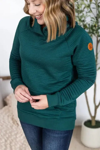 Tatum Textured Pullover - Hunter Green - Shop Hidden Treasure Boutique