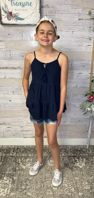Tiered Navy Girls Tank - Shop Hidden Treasure Boutique