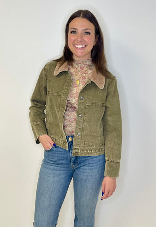 Twill Olive Jacket - Shop Hidden Treasure Boutique