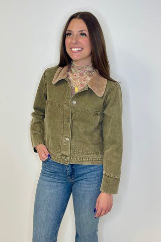 Twill Olive Jacket - Shop Hidden Treasure Boutique