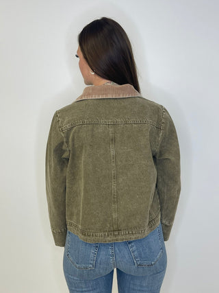 Twill Olive Jacket - Shop Hidden Treasure Boutique