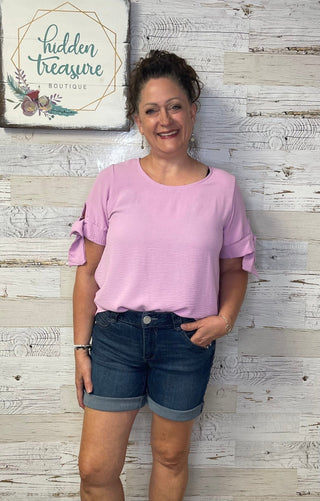 Twist Sleeve Top - Lilac - Shop Hidden Treasure Boutique