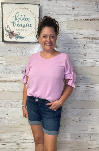Twist Sleeve Top - Lilac - Shop Hidden Treasure Boutique