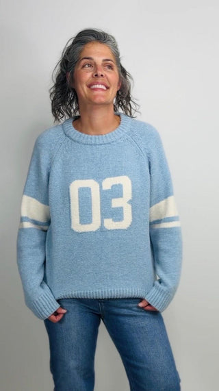 Varsity "03" Blue Sweater - Shop Hidden Treasure Boutique