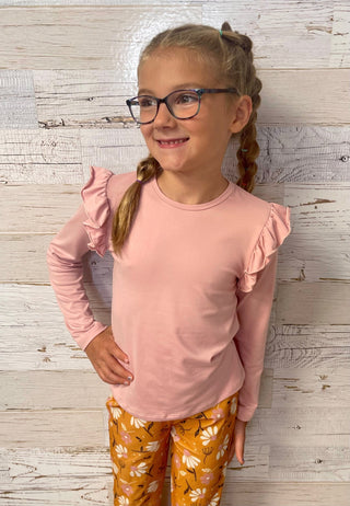 Vintage Pink L/S Ruffle Tee - Shop Hidden Treasure Boutique