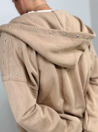 Washed Taupe Stud Zip Up - Shop Hidden Treasure Boutique