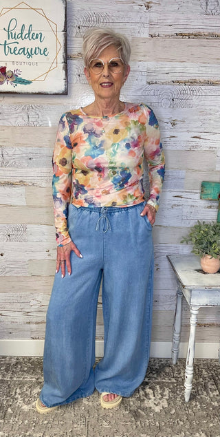 Watercolor Floral Mesh Top - Shop Hidden Treasure Boutique