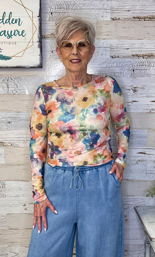 Watercolor Floral Mesh Top - Shop Hidden Treasure Boutique