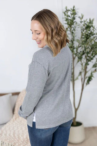 gray waffle knit button down