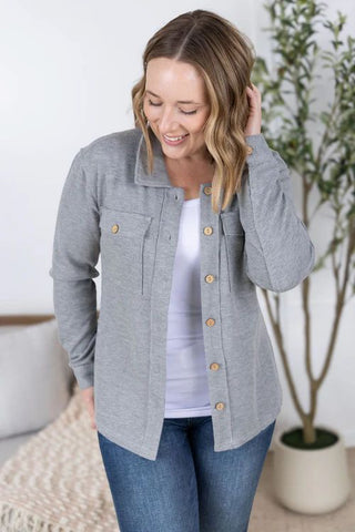 gray waffle knit button down