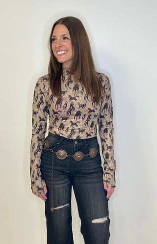 Western Horse Mesh Top - Shop Hidden Treasure Boutique