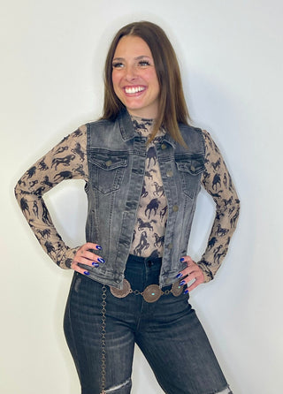 Western Horse Mesh Top - Shop Hidden Treasure Boutique