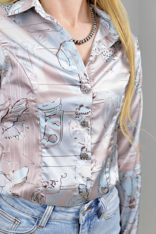 Western Print Satin Bodysuit - Shop Hidden Treasure Boutique