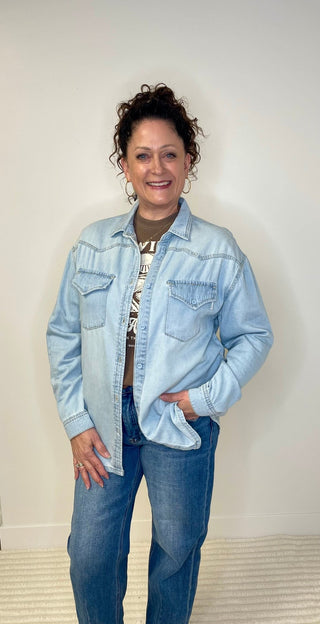 Western Yoke Denim Shirt - Shop Hidden Treasure Boutique