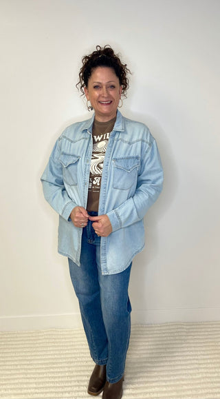 Western Yoke Denim Shirt - Shop Hidden Treasure Boutique
