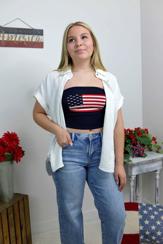 White Woven Button Down - Shop Hidden Treasure Boutique
