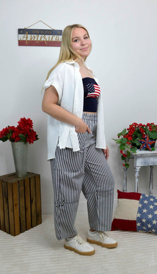 White Woven Button Down - Shop Hidden Treasure Boutique