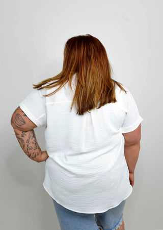 White Woven Button Down - Curvy - Shop Hidden Treasure Boutique