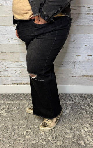 Wide Leg Frayed Curvy Jeans - Shop Hidden Treasure Boutique