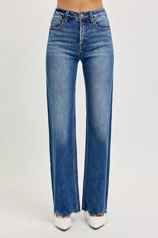 Wide Leg Raw Hem Tummy Control Jeans - Shop Hidden Treasure Boutique