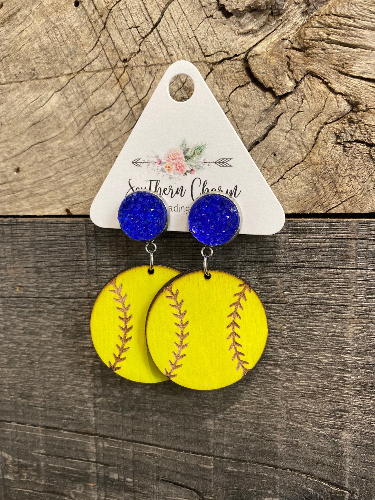 Royal Blue Softball Earrings