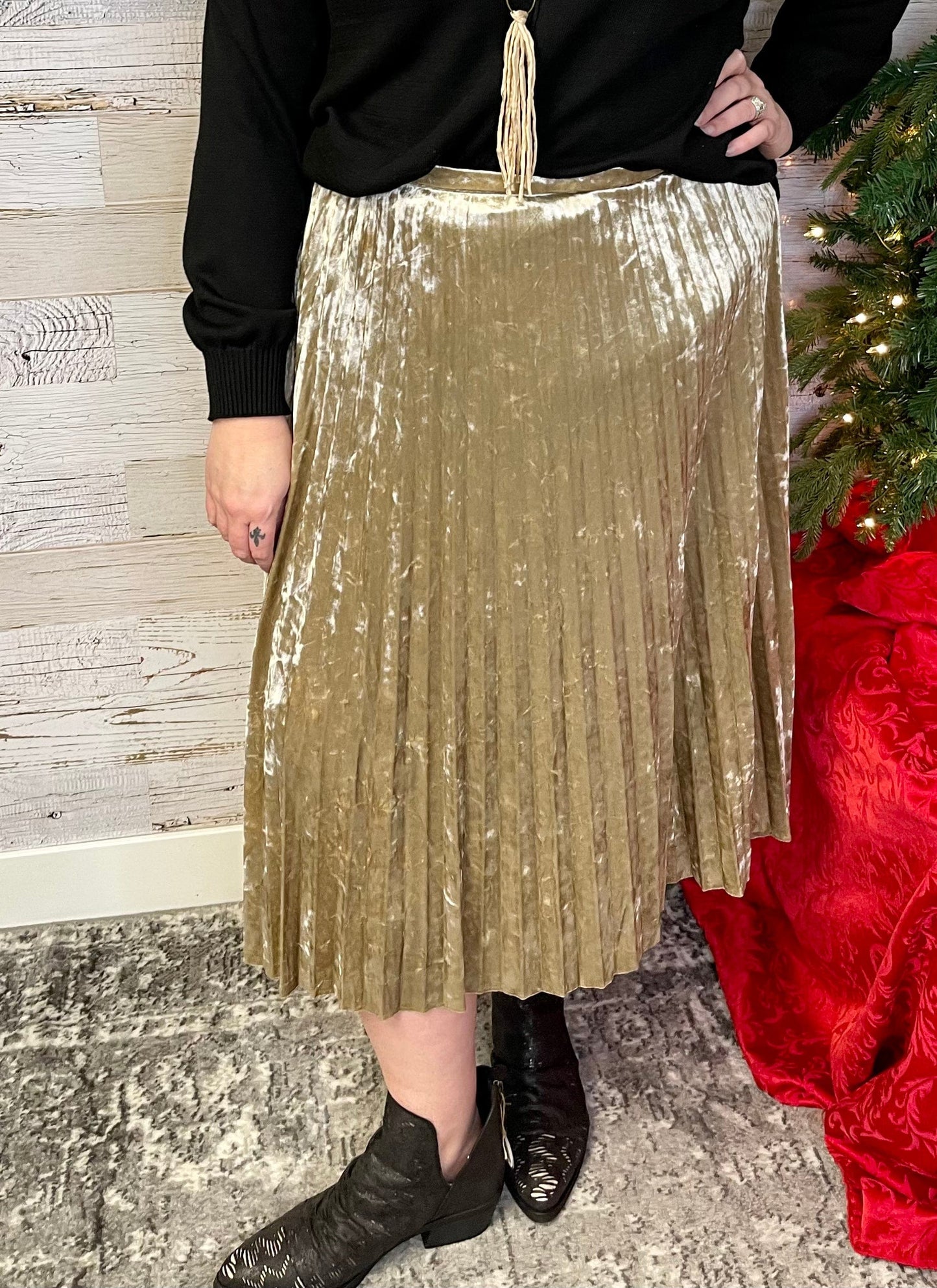 Champagne Velvet Midi Skirt